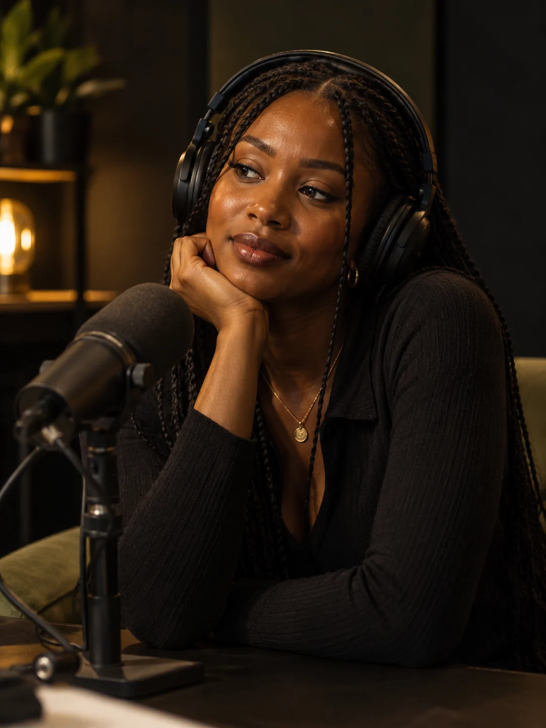 A woman enjoying a quiet moment in the recording studio